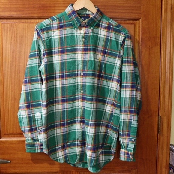 Ralph Lauren Thick Green Plaid Button Down Classic Fit Shirt Medium Cotton - Picture 11 of 11